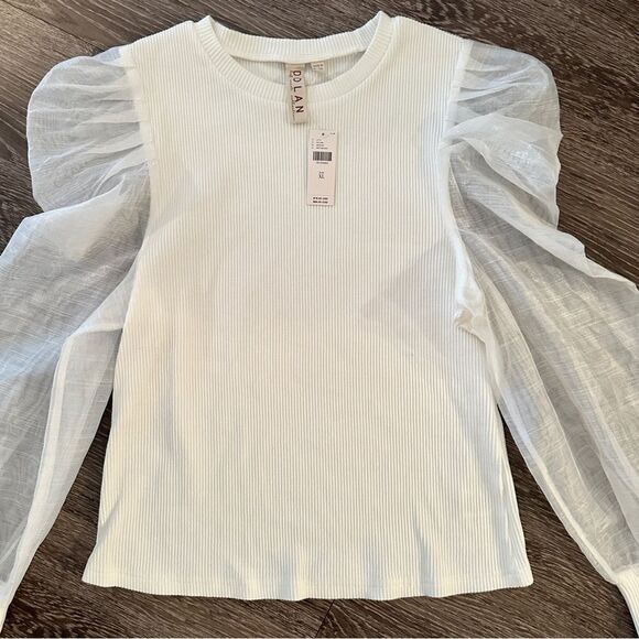 Dolan Anthropologie Ribbed Sheer Sleeve Blouse New - Picture 3 of 9